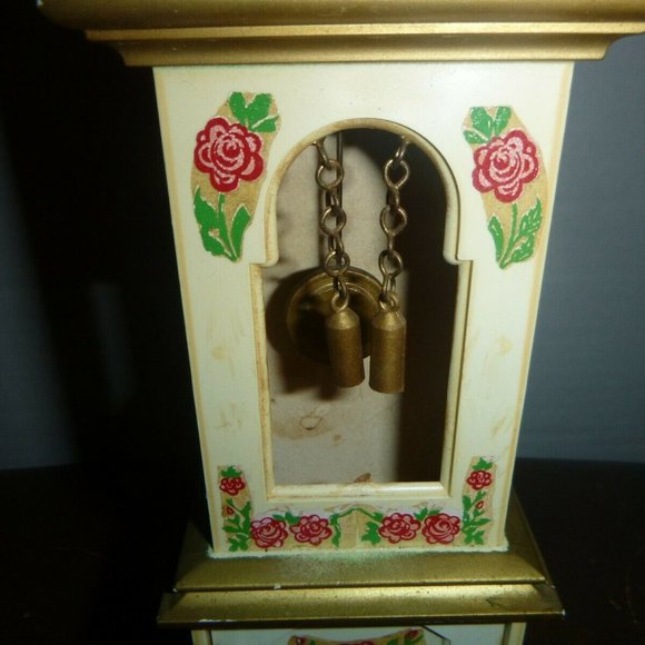 Mini Antique Grandfather Clock Gold w/ Flowers - Picture 3 of 6